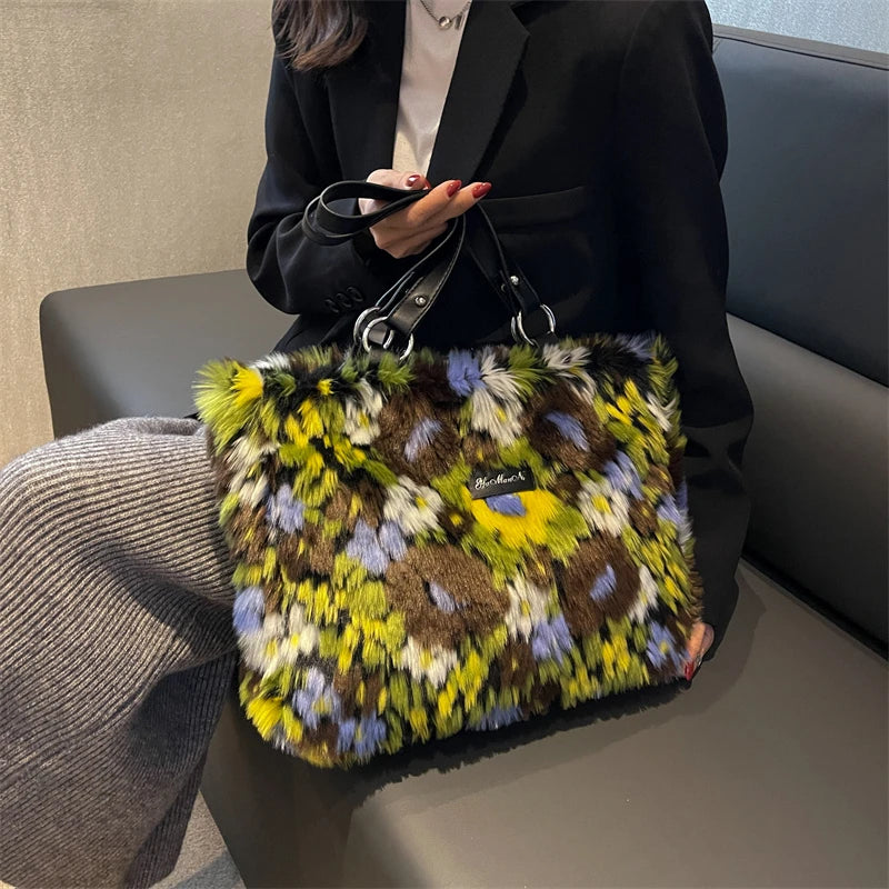 Vintage Faux Fur Totes Women Shoulder Bags