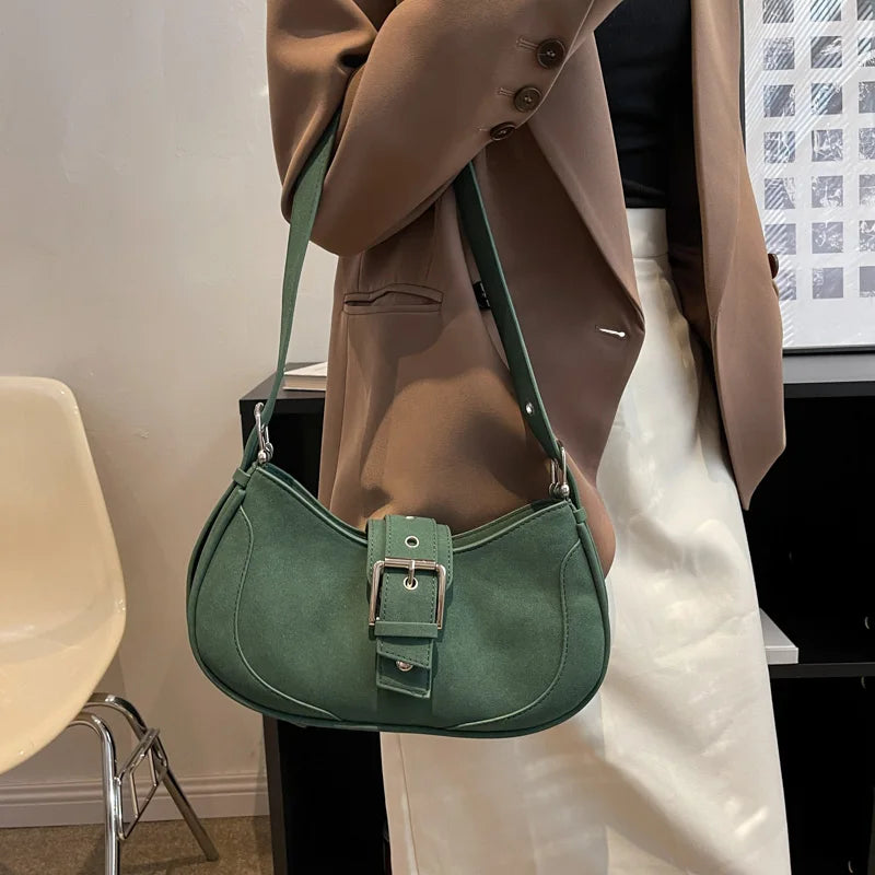 Vintage Women Belt Shoulder Bags Suede PU Leather Crossbody Bag