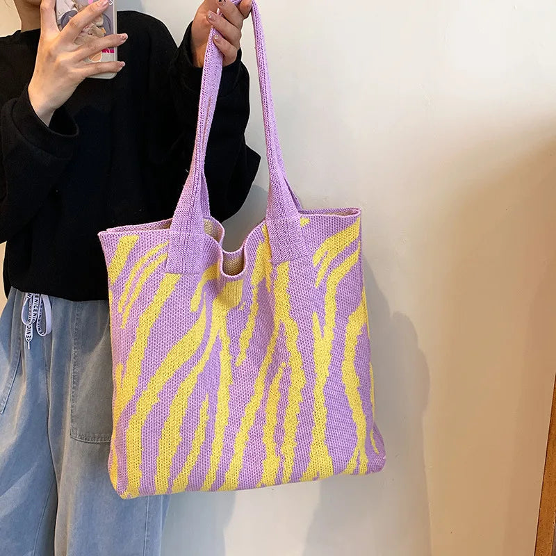 Vintage Large Capacity Woolen Shoulder Bag for Women