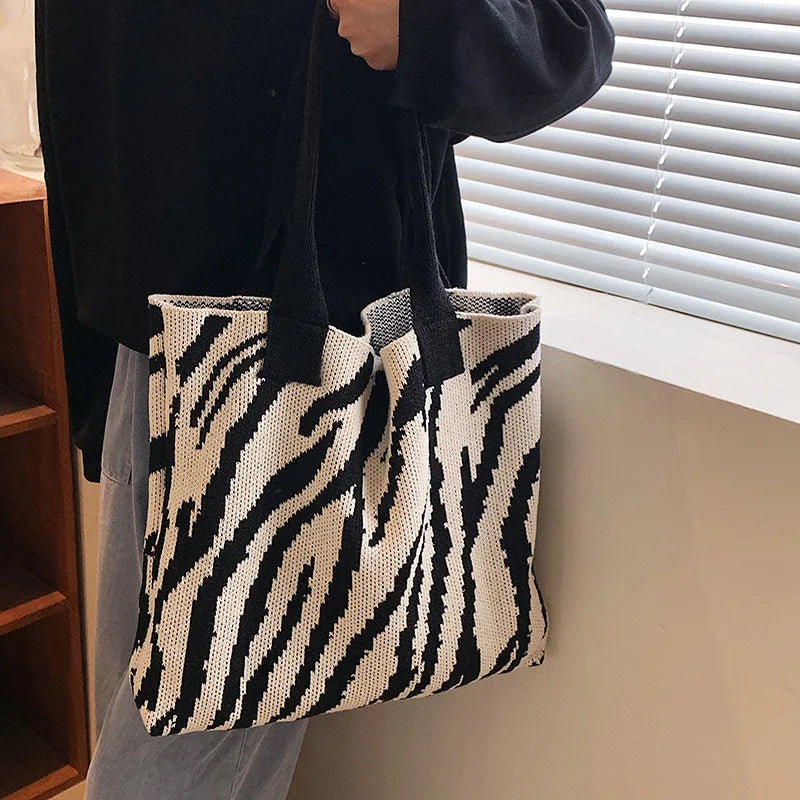 Vintage Large Capacity Woolen Shoulder Bag for Women