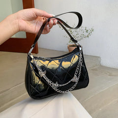 Vintage Diamond Lattice Crossbody Bag for Women Girl Butterfly Chain Pu Shoulder