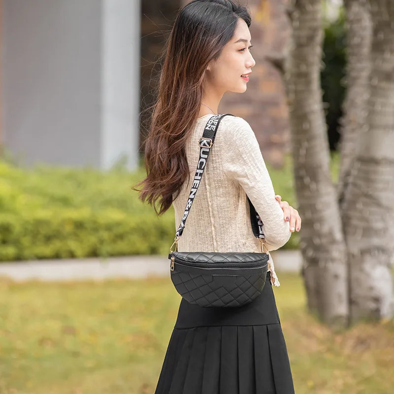 Vintage Diamond Lattice PU Leather Fanny Pack For Women Waist Bag