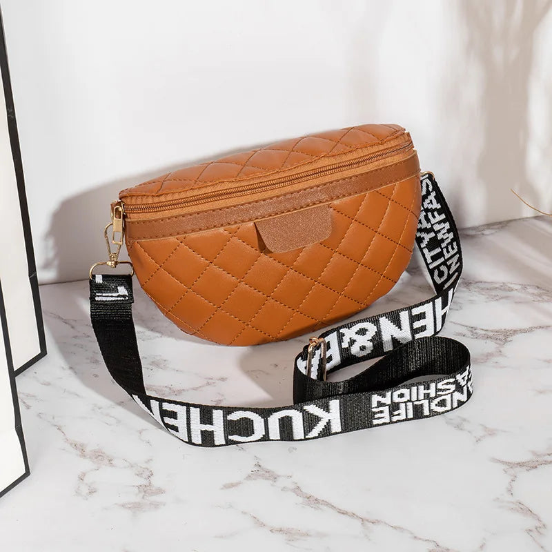 Vintage Diamond Lattice PU Leather Fanny Pack For Women Waist Bag