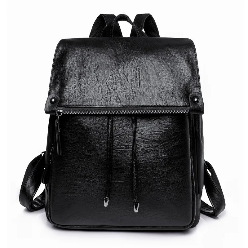 Vintage Drawstring Women Backpack Casual Student School Bag PU Leather Travel Ru