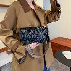 Vintage Embossed Half Moon Women Bag PU Leather Shoulder Bag