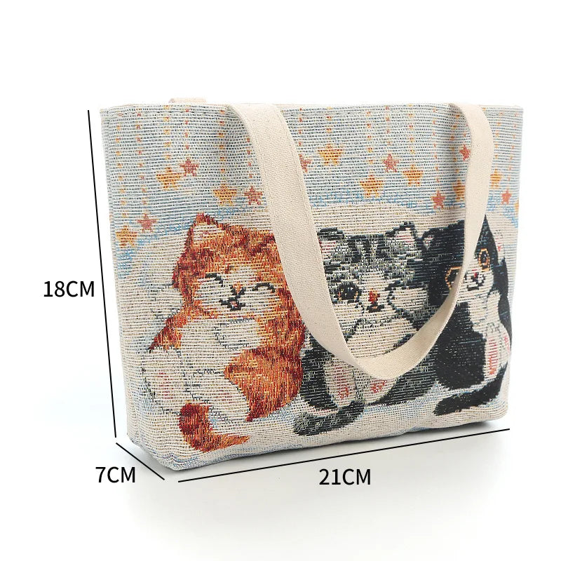 Vintage Embroidery Canvas Tote Bag Women Flower Large Capacity Shoulder Bag