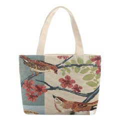 Vintage Embroidery Canvas Tote Bag Women Flower Large Capacity Shoulder Bag