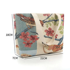 Vintage Embroidery Canvas Tote Bag Women Flower Large Capacity Shoulder Bag