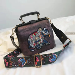 Vintage Embroidery Elephant Bag Crossbody Tote Women's Handbags