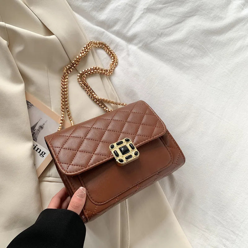 Vintage Embroidery Rhombus Chain Small Square Bag