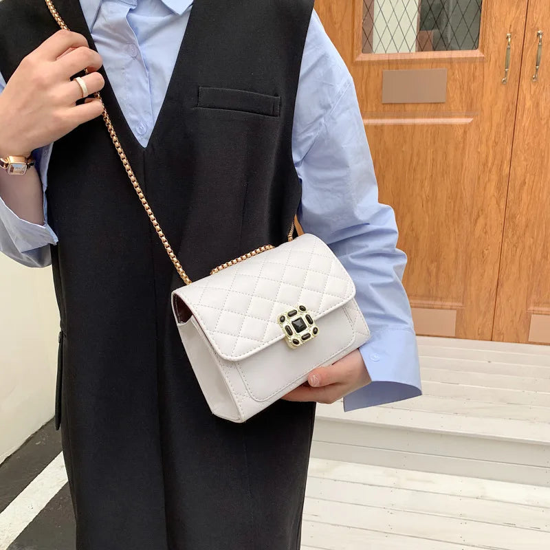 Vintage Embroidery Rhombus Chain Small Square Bag