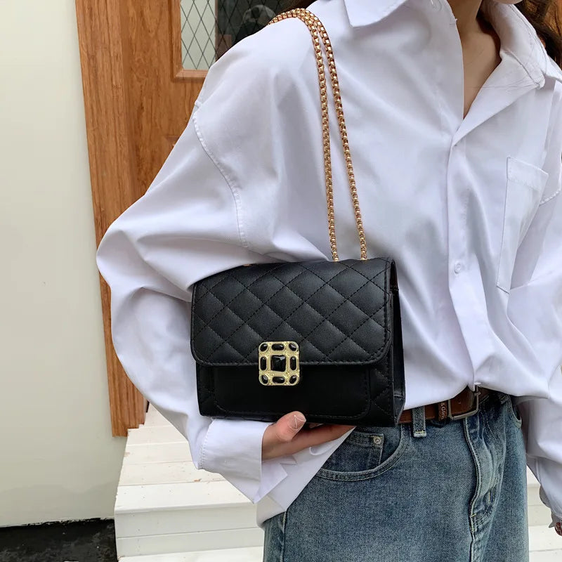 Vintage Embroidery Rhombus Chain Small Square Bag