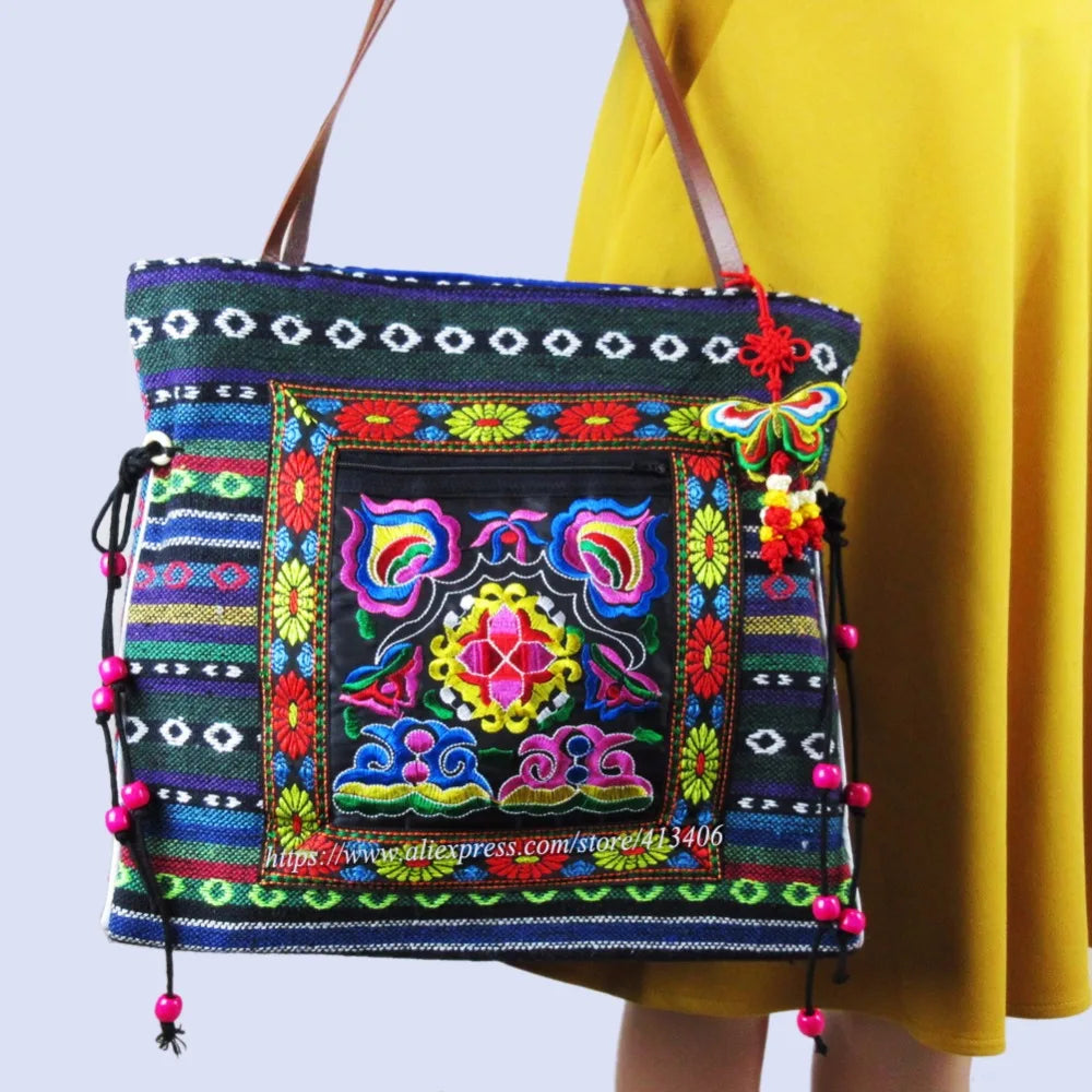 Vintage Ethnic Shoulder Hobo Hippie Embroidery Floral Cross Body Purse Bag