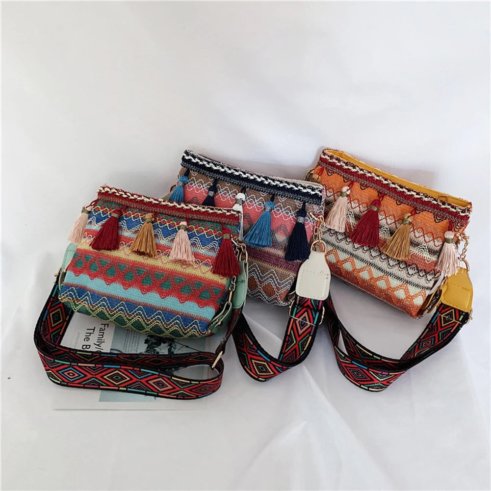 Vintage Ethnic Style Bucket Shoulder Bag for Travel
