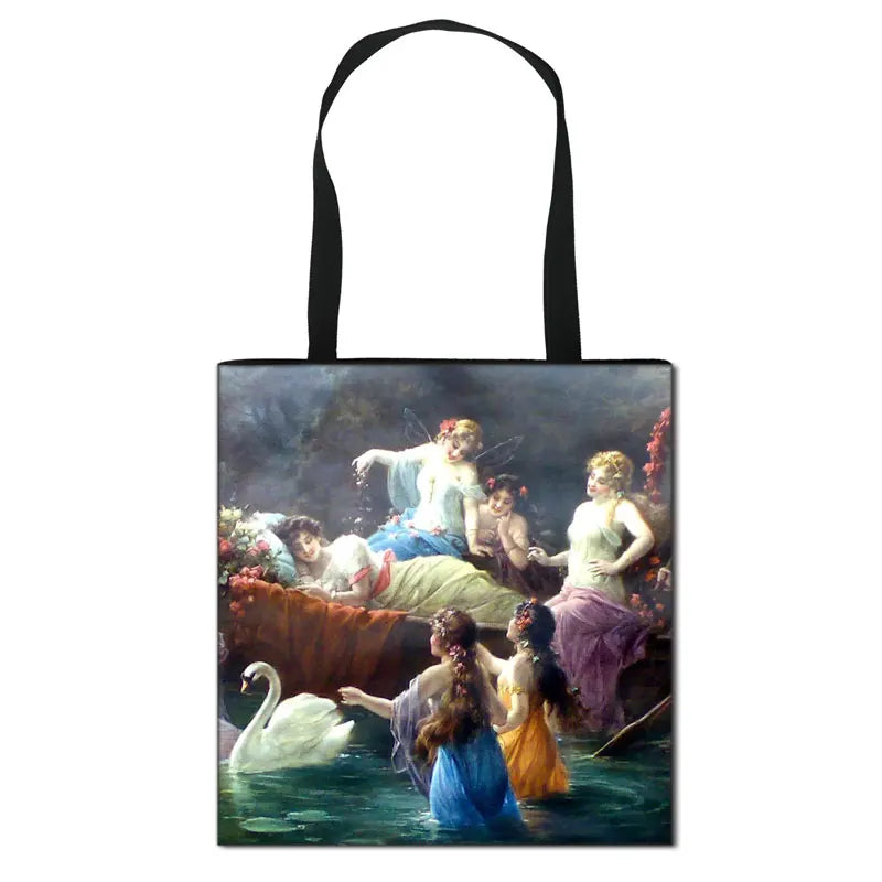 Vintage Fantasy Fairy Painting Women Handbag Canvas Shoulder Bag Totes Bag