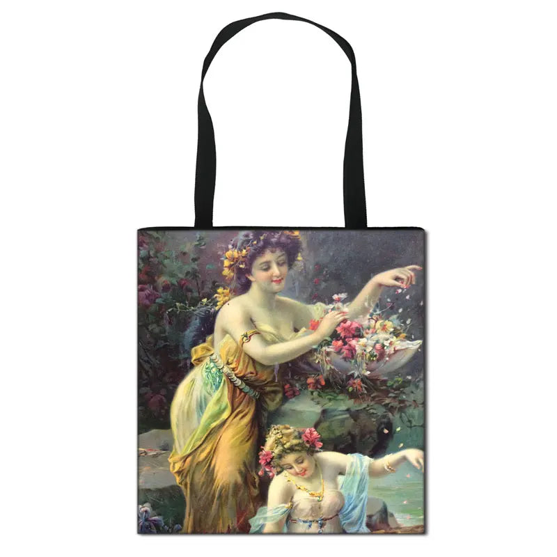 Vintage Fantasy Fairy Painting Women Handbag Canvas Shoulder Bag Totes Bag