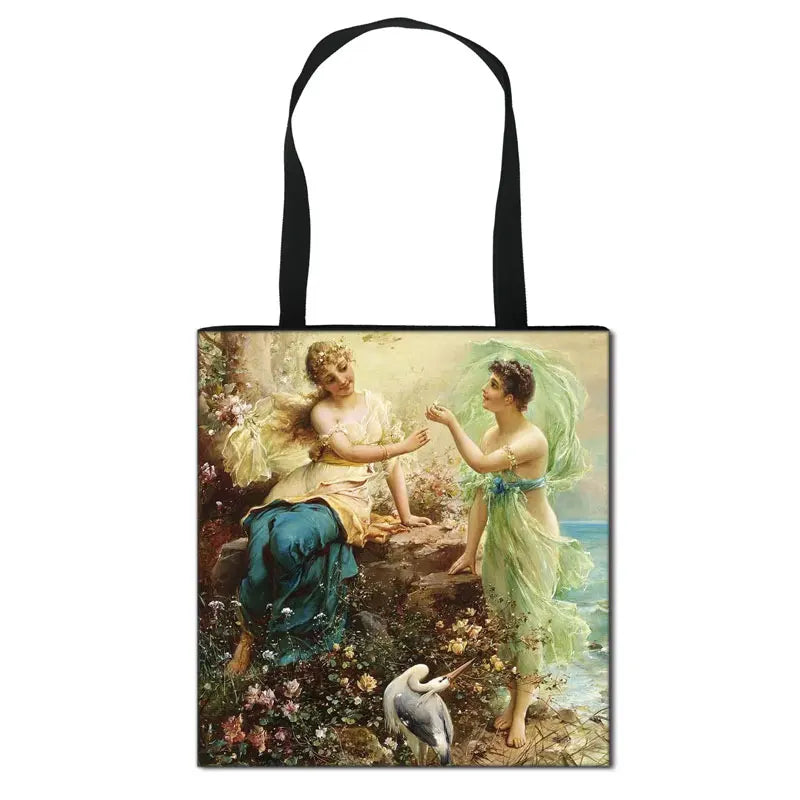 Vintage Fantasy Fairy Painting Women Handbag Canvas Shoulder Bag Totes Bag
