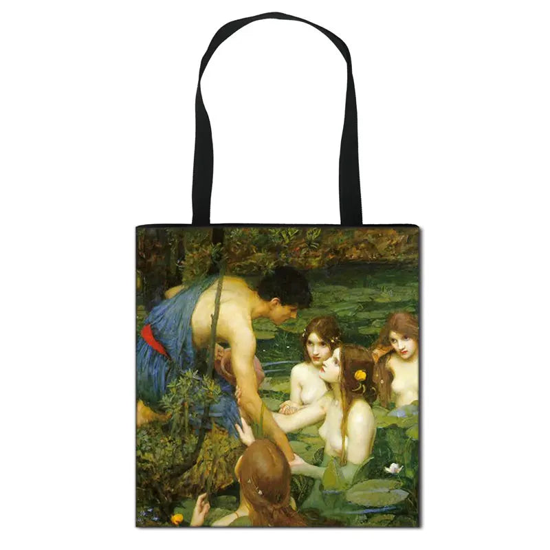 Vintage Fantasy Fairy Painting Women Handbag Canvas Shoulder Bag Totes Bag