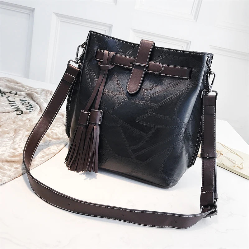 Vintage Bucket Bags Pu Leather Shoulder Bag Ladies Handbag