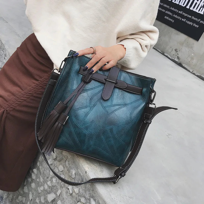 Vintage Bucket Bags Pu Leather Shoulder Bag Ladies Handbag