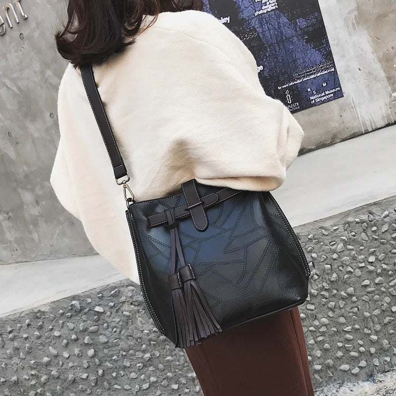 Vintage Bucket Bags Pu Leather Shoulder Bag Ladies Handbag