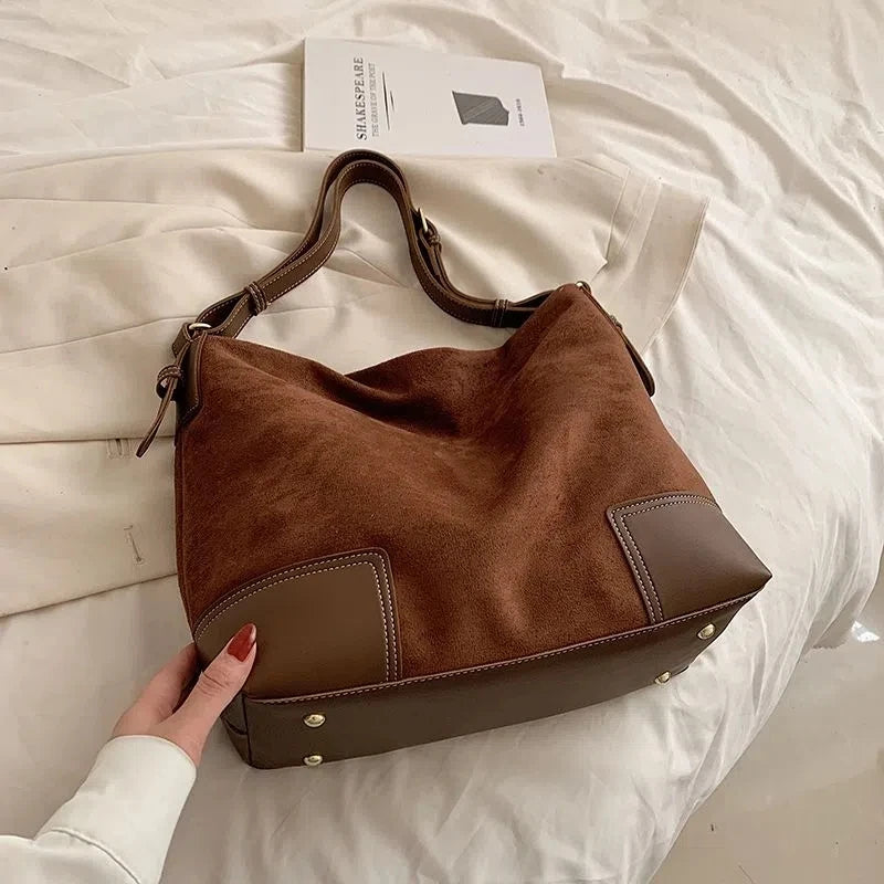 Vintage Frosted Leather Women's Handbag Zipper Shoulder Bag