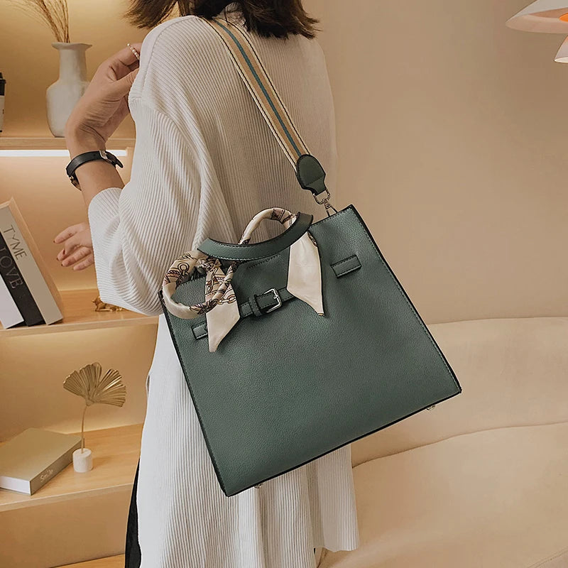 Vintage Female Ribbon bag PU Leather Women's Handbag Shoulder Mess