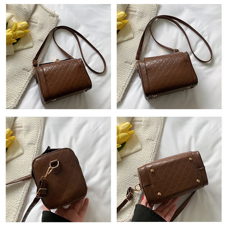 Vintage Plaid Crossbody Bag Women PU Leather Handbag Flap Small Purse