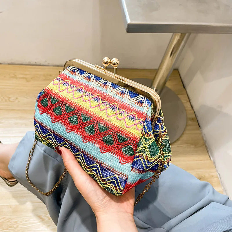 Boho Striped Hand Shell Bag Chain Women Shoulder Bag