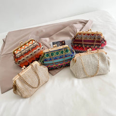 Boho Striped Hand Shell Bag Chain Women Shoulder Bag
