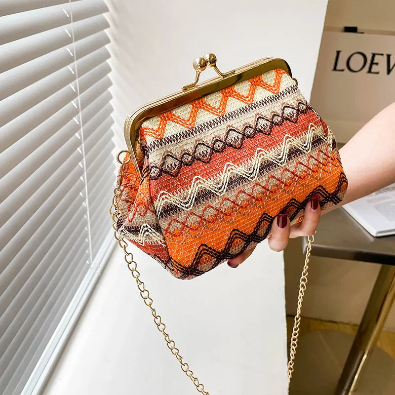Boho Striped Hand Shell Bag Chain Women Shoulder Bag