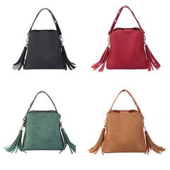 Vintage Fringe Bucket Shoulder Bag Suede Messenger Crossbody Bag