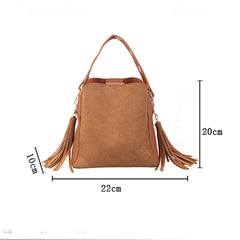 Vintage Fringe Bucket Shoulder Bag Suede Messenger Crossbody Bag
