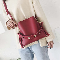 Vintage Fringe Bucket Shoulder Bag Suede Messenger Crossbody Bag