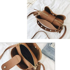 Vintage Fringe Bucket Shoulder Bag Suede Messenger Crossbody Bag