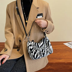 Vintage Faux Fur Leopard Women Shoulder Crossbody Bags