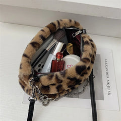 Vintage Faux Fur Leopard Women Shoulder Crossbody Bags