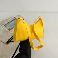 Vintage Felt Cloth Shoulder Underarm Bag Women Casual Solid Tote Handbags