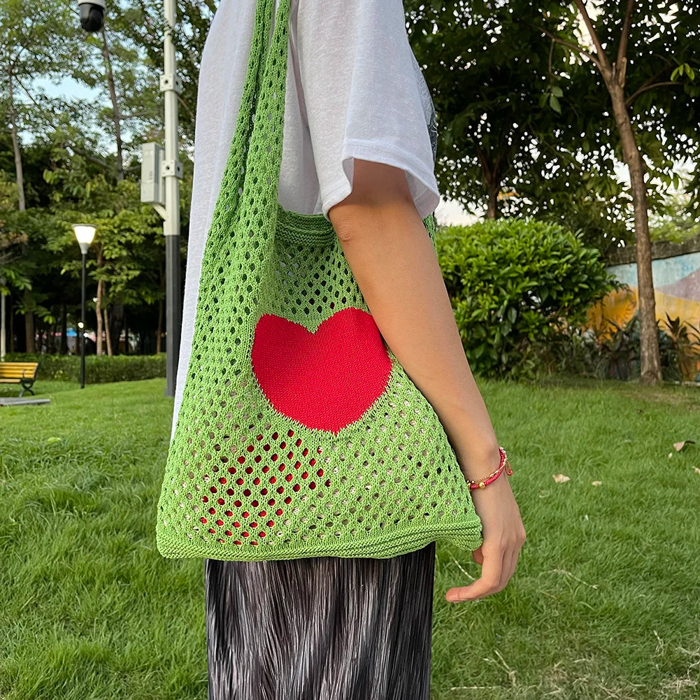 Vintage Female Knitted Mesh Shoulder Bag Handbag Ladies Beach Purse