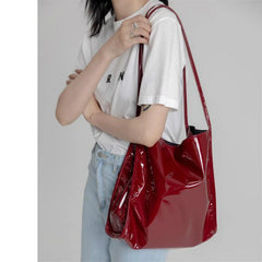 Vintage Female Large Capacity Ladies Shopping Bag - Patent Leather