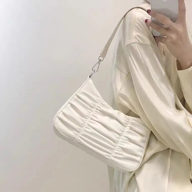 Vintage Female Ruched Shoulder Underarm Bag Soft PU Leather Ladies Chain