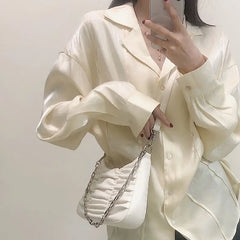 Vintage Female Ruched Shoulder Underarm Bag Soft PU Leather Ladies Chain