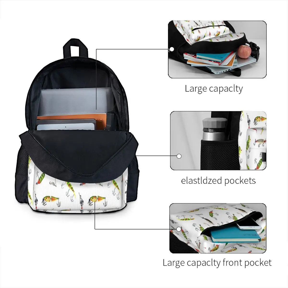 Vintage Fishing Lures Backpacks Men's Backpacks Bags Anime
