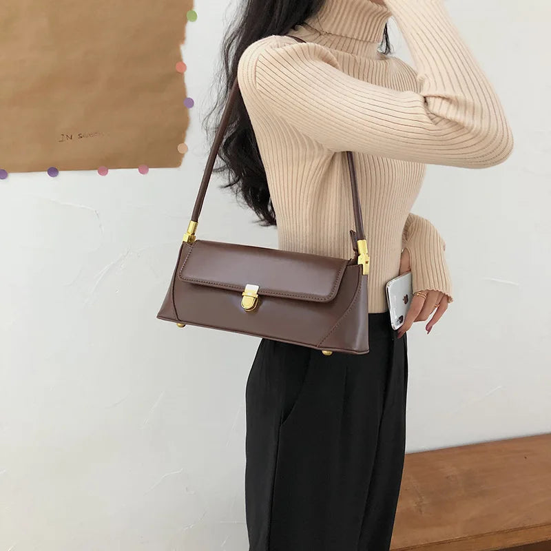 Vintage Flap PU Leather Shoulder Bags For Women Lady Underarm Bag