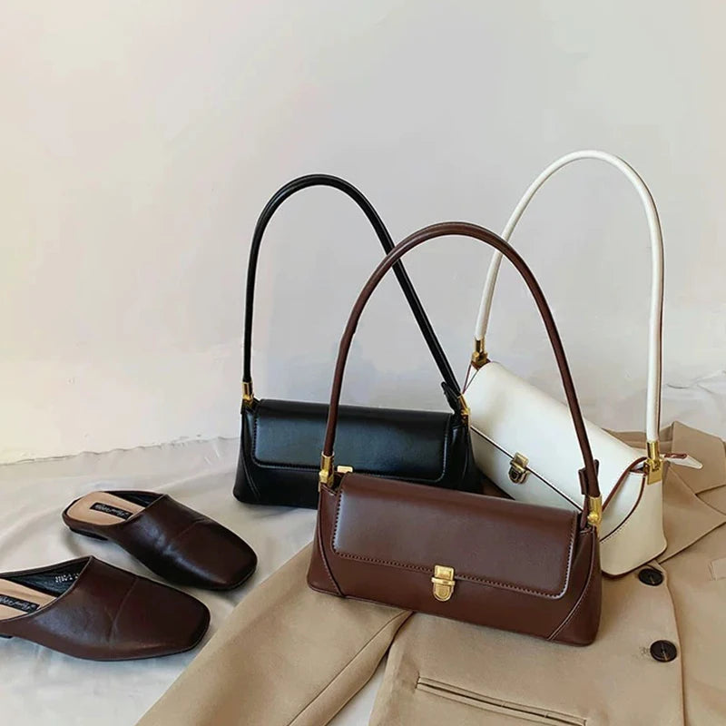 Vintage Flap PU Leather Shoulder Bags For Women Lady Underarm Bag
