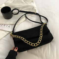 Vintage Suede Crossbody Bag with Chain Strap