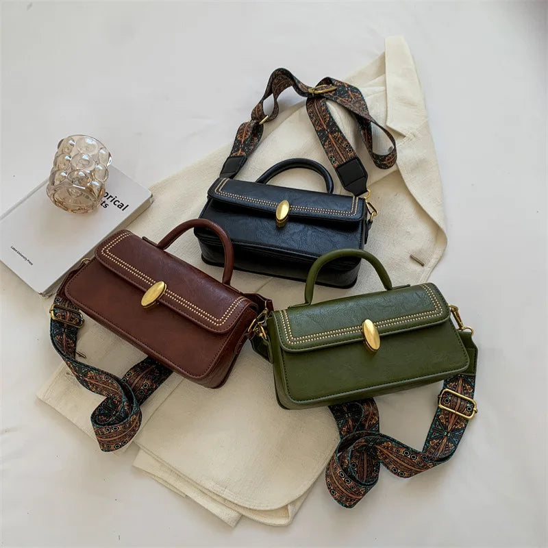 Vintage Flap Square Shoulder Bag for Women Casual Messenger Handbag