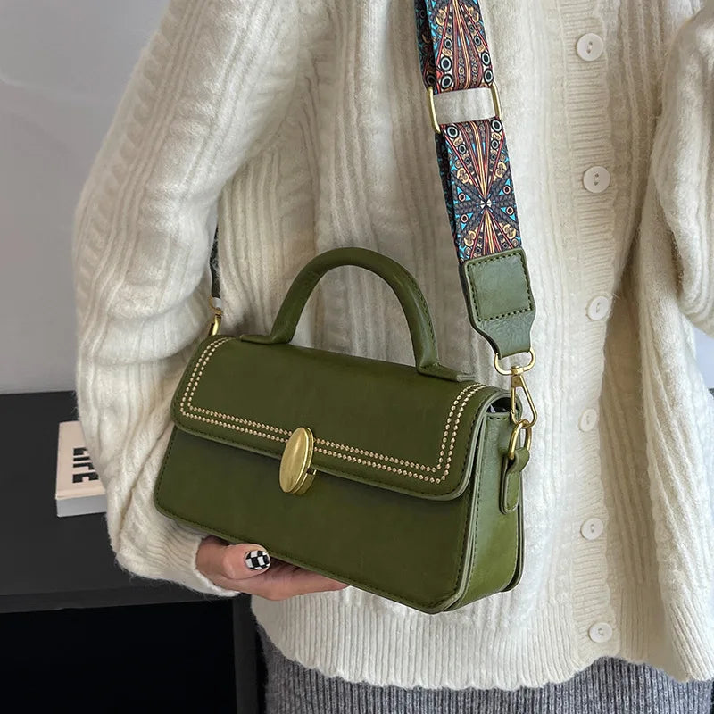 Vintage Flap Square Shoulder Bag for Women Casual Messenger Handbag