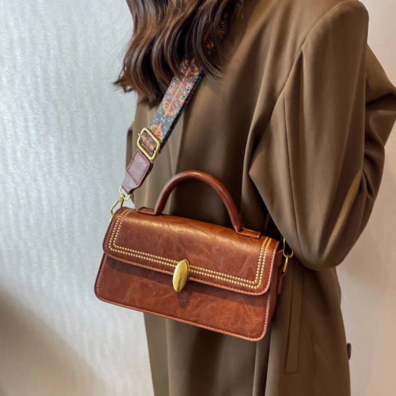 Vintage Flap Square Shoulder Bag for Women Casual Messenger Handbag