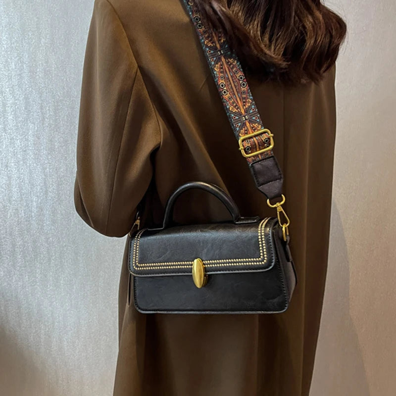 Vintage Flap Square Shoulder Bag for Women Casual Messenger Handbag